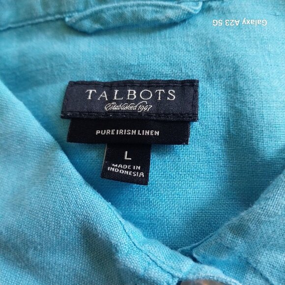 Talbots Pure Irish Linen Turquoise Button-Front Shirt L Made In Indonesia - Picture 3 of 5
